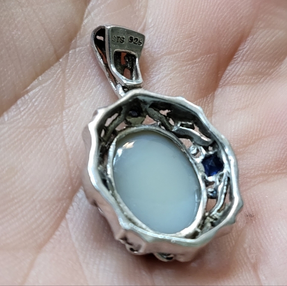 GLISTENING Antique 925 Sterling Silver Filigree Blue Sapphire pendant - Picture 7 of 8